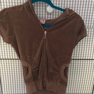 Vintage Juicy Couture Brown Short-Sleeve Zip-Up Hoodie